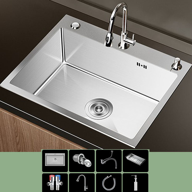Modern Workstation Sink Stainless Steel with Drain Assembly and Faucet Kitchen Sink 24"L x 18"W x 8"H Sink with Faucet Pull Out Faucet Clearhalo 'Home Improvement' 'home_improvement' 'home_improvement_kitchen_sinks' 'Kitchen Remodel & Kitchen Fixtures' 'Kitchen Sinks & Faucet Components' 'Kitchen Sinks' 'kitchen_sinks' 6176564