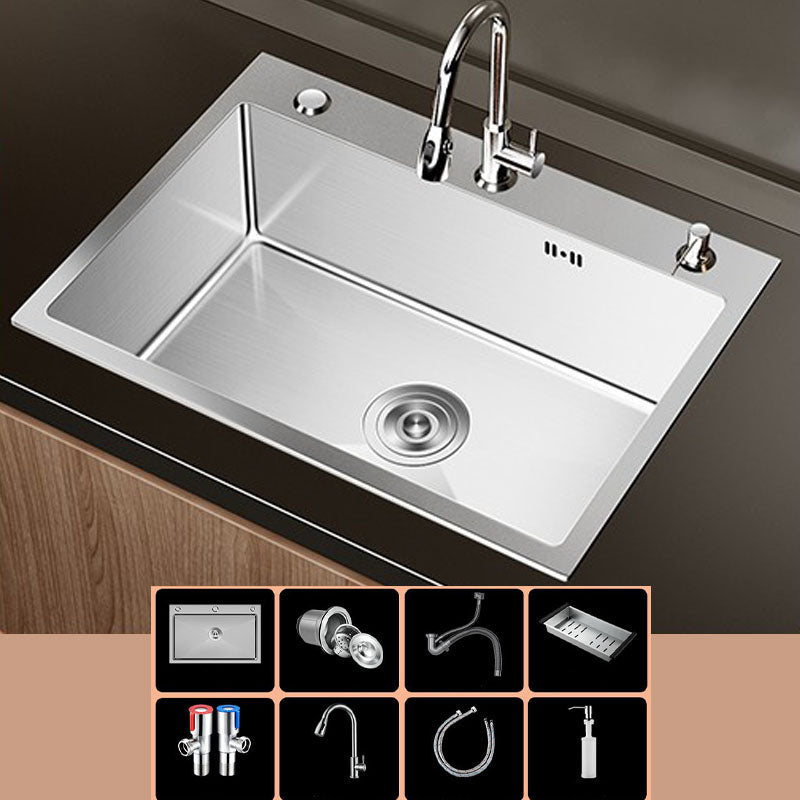 Modern Workstation Sink Stainless Steel with Drain Assembly and Faucet Kitchen Sink 26"L x 18"W x 8"H Sink with Faucet Pull Out Faucet Clearhalo 'Home Improvement' 'home_improvement' 'home_improvement_kitchen_sinks' 'Kitchen Remodel & Kitchen Fixtures' 'Kitchen Sinks & Faucet Components' 'Kitchen Sinks' 'kitchen_sinks' 6176566