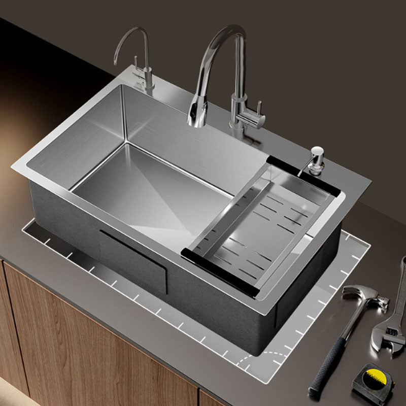 Modern Workstation Sink Stainless Steel with Drain Assembly and Faucet Kitchen Sink Clearhalo 'Home Improvement' 'home_improvement' 'home_improvement_kitchen_sinks' 'Kitchen Remodel & Kitchen Fixtures' 'Kitchen Sinks & Faucet Components' 'Kitchen Sinks' 'kitchen_sinks' 6176580