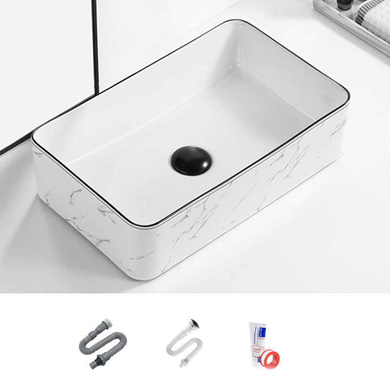 Contemporary Bathroom Sink Pop-Up Drain Porcelain Rectangular Vessel Sink Clearhalo 'Bathroom Remodel & Bathroom Fixtures' 'Bathroom Sinks & Faucet Components' 'Bathroom Sinks' 'bathroom_sink' 'Home Improvement' 'home_improvement' 'home_improvement_bathroom_sink' 6176887