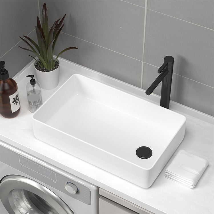 Contemporary Bathroom Sink Pop-Up Drain Porcelain Rectangular Vessel Sink Clearhalo 'Bathroom Remodel & Bathroom Fixtures' 'Bathroom Sinks & Faucet Components' 'Bathroom Sinks' 'bathroom_sink' 'Home Improvement' 'home_improvement' 'home_improvement_bathroom_sink' 6176896