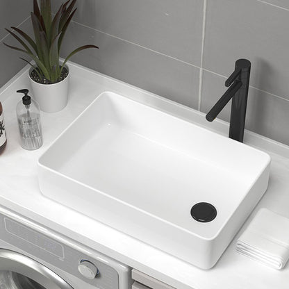 Contemporary Bathroom Sink Pop-Up Drain Porcelain Rectangular Vessel Sink 19.7"L x 12.6"W x 4.7"H White Sink Clearhalo 'Bathroom Remodel & Bathroom Fixtures' 'Bathroom Sinks & Faucet Components' 'Bathroom Sinks' 'bathroom_sink' 'Home Improvement' 'home_improvement' 'home_improvement_bathroom_sink' 6176897