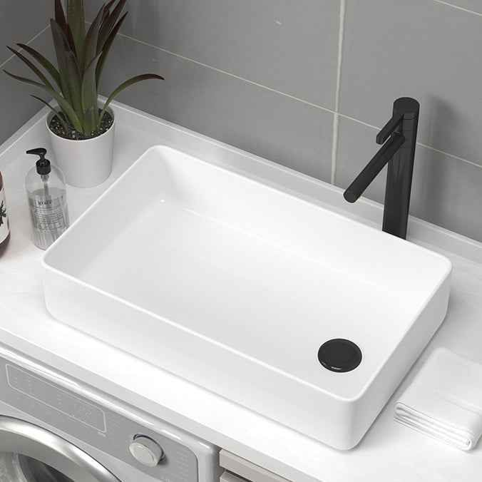 Contemporary Bathroom Sink Pop-Up Drain Porcelain Rectangular Vessel Sink 24"L x 13"W x 4"H White Sink Clearhalo 'Bathroom Remodel & Bathroom Fixtures' 'Bathroom Sinks & Faucet Components' 'Bathroom Sinks' 'bathroom_sink' 'Home Improvement' 'home_improvement' 'home_improvement_bathroom_sink' 6176898