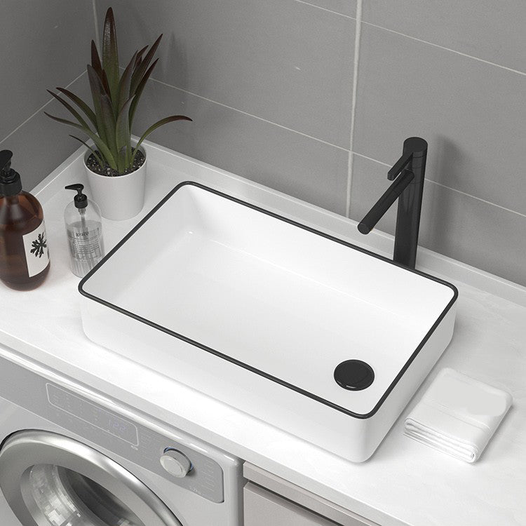 Contemporary Bathroom Sink Pop-Up Drain Porcelain Rectangular Vessel Sink Clearhalo 'Bathroom Remodel & Bathroom Fixtures' 'Bathroom Sinks & Faucet Components' 'Bathroom Sinks' 'bathroom_sink' 'Home Improvement' 'home_improvement' 'home_improvement_bathroom_sink' 6176900