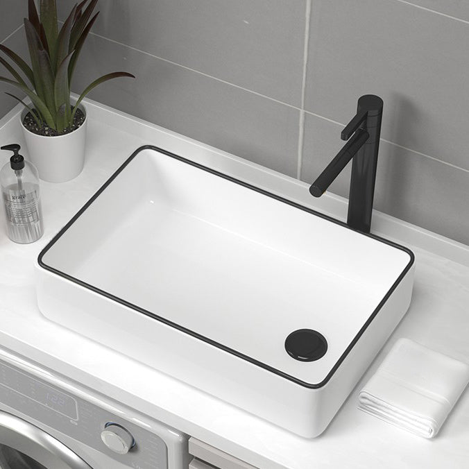 Contemporary Bathroom Sink Pop-Up Drain Porcelain Rectangular Vessel Sink 19.7"L x 12.6"W x 4.7"H Black Sink Clearhalo 'Bathroom Remodel & Bathroom Fixtures' 'Bathroom Sinks & Faucet Components' 'Bathroom Sinks' 'bathroom_sink' 'Home Improvement' 'home_improvement' 'home_improvement_bathroom_sink' 6176901