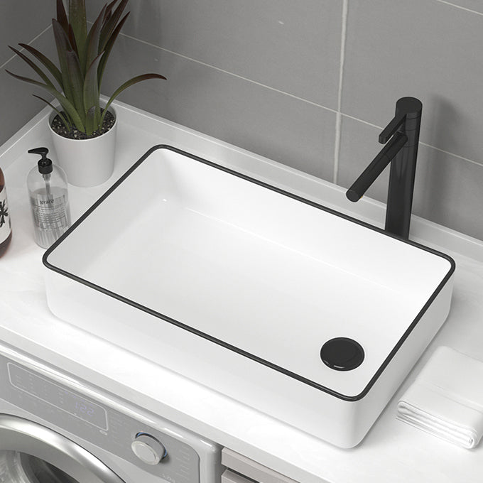 Contemporary Bathroom Sink Pop-Up Drain Porcelain Rectangular Vessel Sink 24"L x 13"W x 4"H Black Sink Clearhalo 'Bathroom Remodel & Bathroom Fixtures' 'Bathroom Sinks & Faucet Components' 'Bathroom Sinks' 'bathroom_sink' 'Home Improvement' 'home_improvement' 'home_improvement_bathroom_sink' 6176902