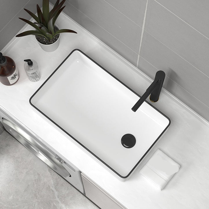 Contemporary Bathroom Sink Pop-Up Drain Porcelain Rectangular Vessel Sink Clearhalo 'Bathroom Remodel & Bathroom Fixtures' 'Bathroom Sinks & Faucet Components' 'Bathroom Sinks' 'bathroom_sink' 'Home Improvement' 'home_improvement' 'home_improvement_bathroom_sink' 6176903