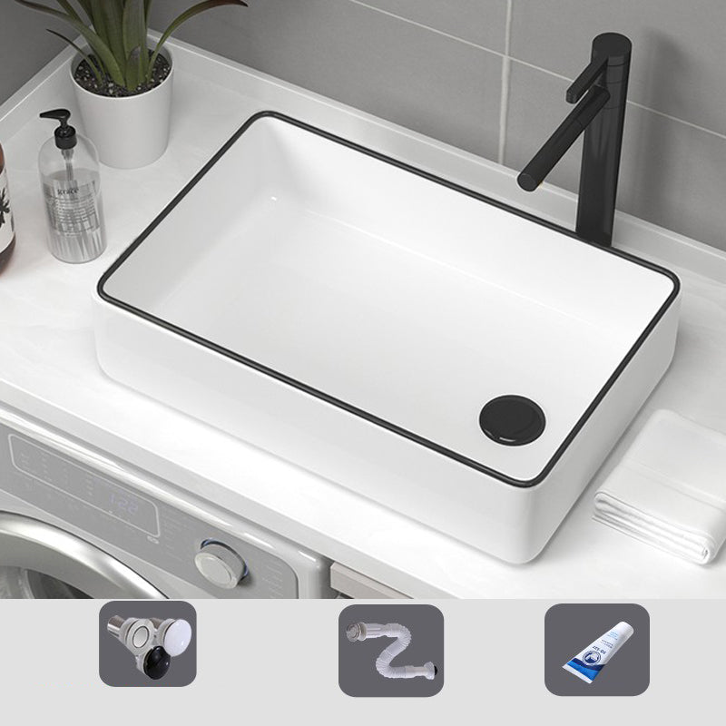 Contemporary Bathroom Sink Pop-Up Drain Porcelain Rectangular Vessel Sink 19.7"L x 12.6"W x 4.7"H Black Sink with Faucet Clearhalo 'Bathroom Remodel & Bathroom Fixtures' 'Bathroom Sinks & Faucet Components' 'Bathroom Sinks' 'bathroom_sink' 'Home Improvement' 'home_improvement' 'home_improvement_bathroom_sink' 6176904