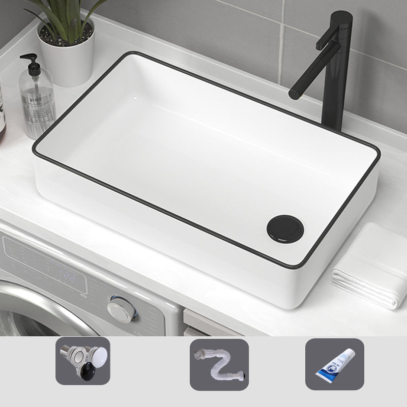 Contemporary Bathroom Sink Pop-Up Drain Porcelain Rectangular Vessel Sink 24"L x 13"W x 4"H Black Sink with Faucet Clearhalo 'Bathroom Remodel & Bathroom Fixtures' 'Bathroom Sinks & Faucet Components' 'Bathroom Sinks' 'bathroom_sink' 'Home Improvement' 'home_improvement' 'home_improvement_bathroom_sink' 6176906