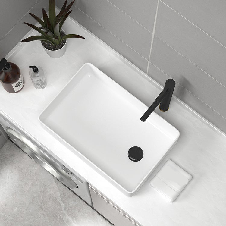 Contemporary Bathroom Sink Pop-Up Drain Porcelain Rectangular Vessel Sink Clearhalo 'Bathroom Remodel & Bathroom Fixtures' 'Bathroom Sinks & Faucet Components' 'Bathroom Sinks' 'bathroom_sink' 'Home Improvement' 'home_improvement' 'home_improvement_bathroom_sink' 6176907