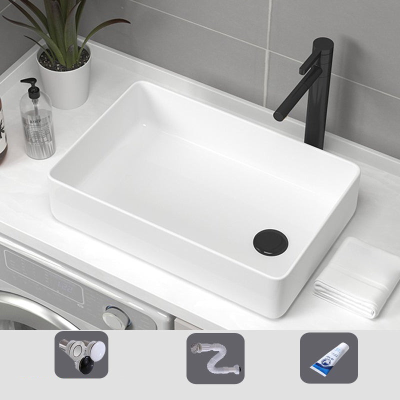 Contemporary Bathroom Sink Pop-Up Drain Porcelain Rectangular Vessel Sink 19.7"L x 12.6"W x 4.7"H White Sink with Faucet Clearhalo 'Bathroom Remodel & Bathroom Fixtures' 'Bathroom Sinks & Faucet Components' 'Bathroom Sinks' 'bathroom_sink' 'Home Improvement' 'home_improvement' 'home_improvement_bathroom_sink' 6176908