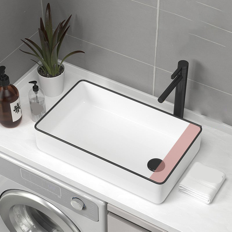 Contemporary Bathroom Sink Pop-Up Drain Porcelain Rectangular Vessel Sink Clearhalo 'Bathroom Remodel & Bathroom Fixtures' 'Bathroom Sinks & Faucet Components' 'Bathroom Sinks' 'bathroom_sink' 'Home Improvement' 'home_improvement' 'home_improvement_bathroom_sink' 6176909
