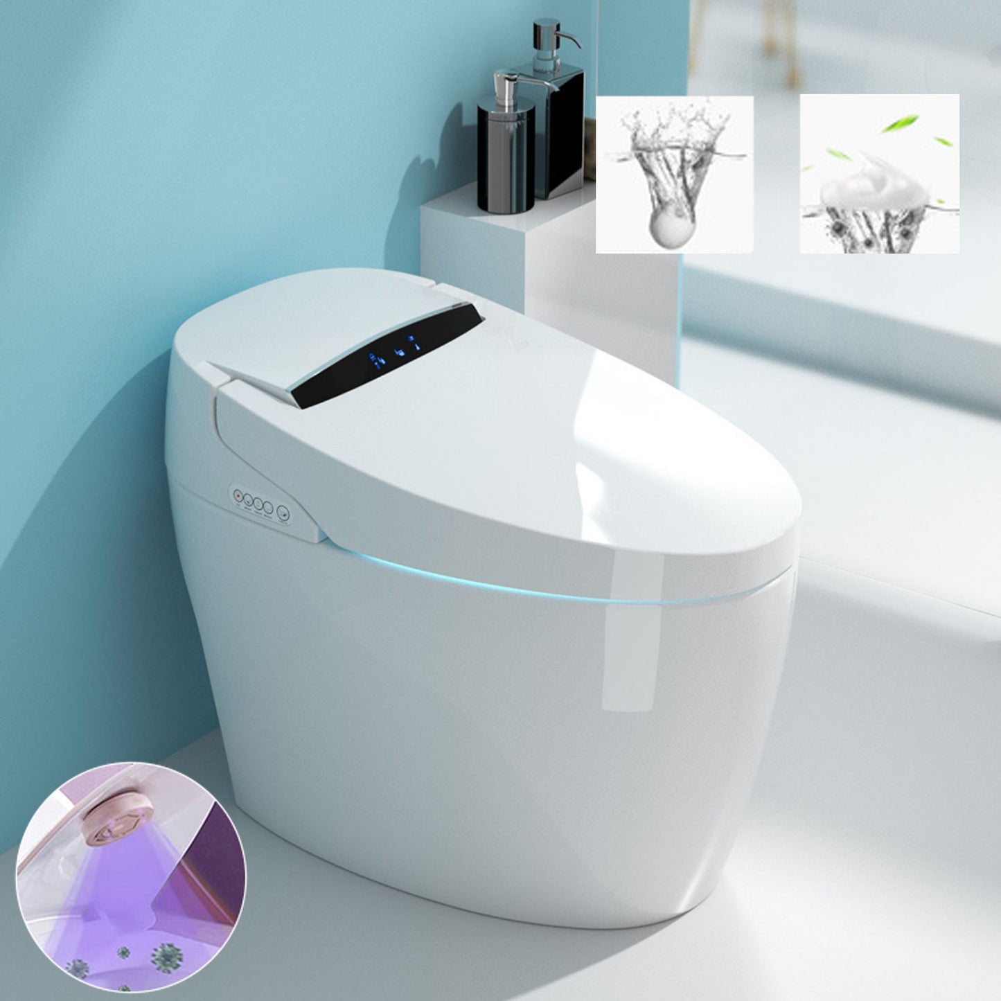 Porcelain Floor Mounted Toilet One-Piece Toilet Modern Toilet Bowl Automatic Lid &AI Voice & Splash Proof Clearhalo 'Bathroom Remodel & Bathroom Fixtures' 'Home Improvement' 'home_improvement' 'home_improvement_toilets' 'Toilets & Bidets' 'Toilets' 6177058