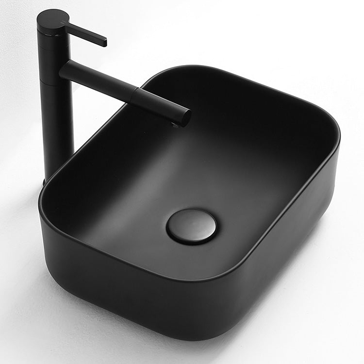 Contemporary Bathroom Sink Pop-Up Drain Porcelain Solid Color Rectangular Vessel Sink 18"L x 13"W x 5"H Black Sink with Faucet Clearhalo 'Bathroom Remodel & Bathroom Fixtures' 'Bathroom Sinks & Faucet Components' 'Bathroom Sinks' 'bathroom_sink' 'Home Improvement' 'home_improvement' 'home_improvement_bathroom_sink' 6177630