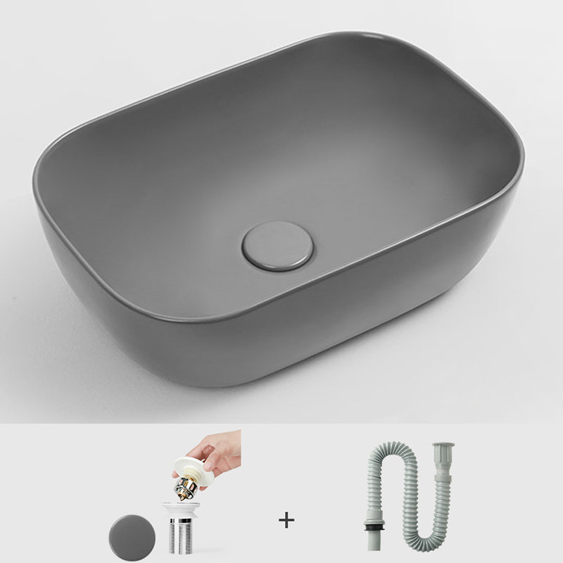 Contemporary Bathroom Sink Pop-Up Drain Porcelain Solid Color Rectangular Vessel Sink 19.7"L x 15.7"W x 5.7"H Grey Sink Clearhalo 'Bathroom Remodel & Bathroom Fixtures' 'Bathroom Sinks & Faucet Components' 'Bathroom Sinks' 'bathroom_sink' 'Home Improvement' 'home_improvement' 'home_improvement_bathroom_sink' 6177637