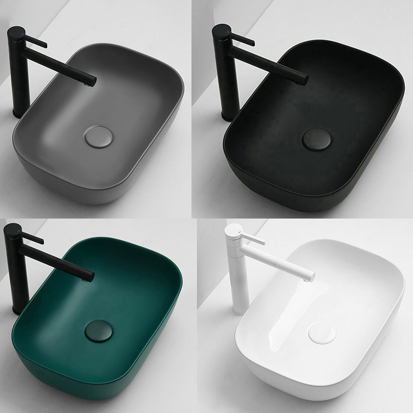 Contemporary Bathroom Sink Pop-Up Drain Porcelain Solid Color Rectangular Vessel Sink Clearhalo 'Bathroom Remodel & Bathroom Fixtures' 'Bathroom Sinks & Faucet Components' 'Bathroom Sinks' 'bathroom_sink' 'Home Improvement' 'home_improvement' 'home_improvement_bathroom_sink' 6177644