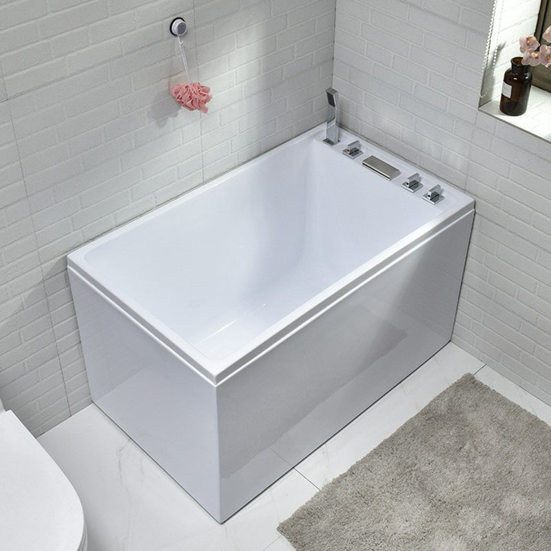 Modern Rectangle Bathtub with Drain White Acrylic Soaking Tub Right Tub with Silver 5-Piece Set Clearhalo 'Bathroom Remodel & Bathroom Fixtures' 'Bathtubs' 'Home Improvement' 'home_improvement' 'home_improvement_bathtubs' 'Showers & Bathtubs' 6182322