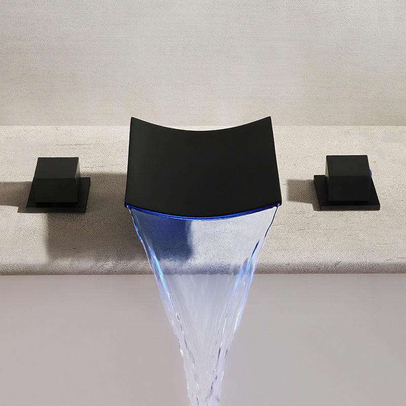 2-Handle Brushed Nickel Widespread Faucet 3 Hole Widespread Sink Faucet with LED Lighting Clearhalo 'Bathroom Remodel & Bathroom Fixtures' 'Bathroom Sink Faucets' 'Bathroom Sinks & Faucet Components' 'bathroom_sink_faucets' 'Home Improvement' 'home_improvement' 'home_improvement_bathroom_sink_faucets' 6187410