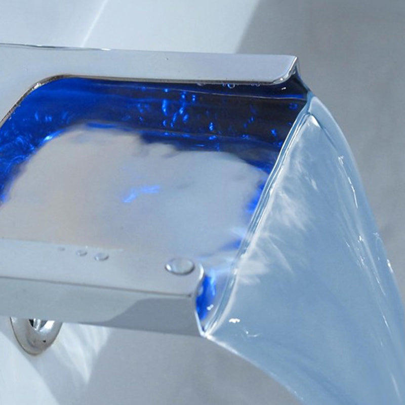 LED Widespread Lavatory Faucet Double Handle Bathroom Faucet Waterfall Spout Faucet Clearhalo 'Bathroom Remodel & Bathroom Fixtures' 'Bathroom Sink Faucets' 'Bathroom Sinks & Faucet Components' 'bathroom_sink_faucets' 'Home Improvement' 'home_improvement' 'home_improvement_bathroom_sink_faucets' 6187469