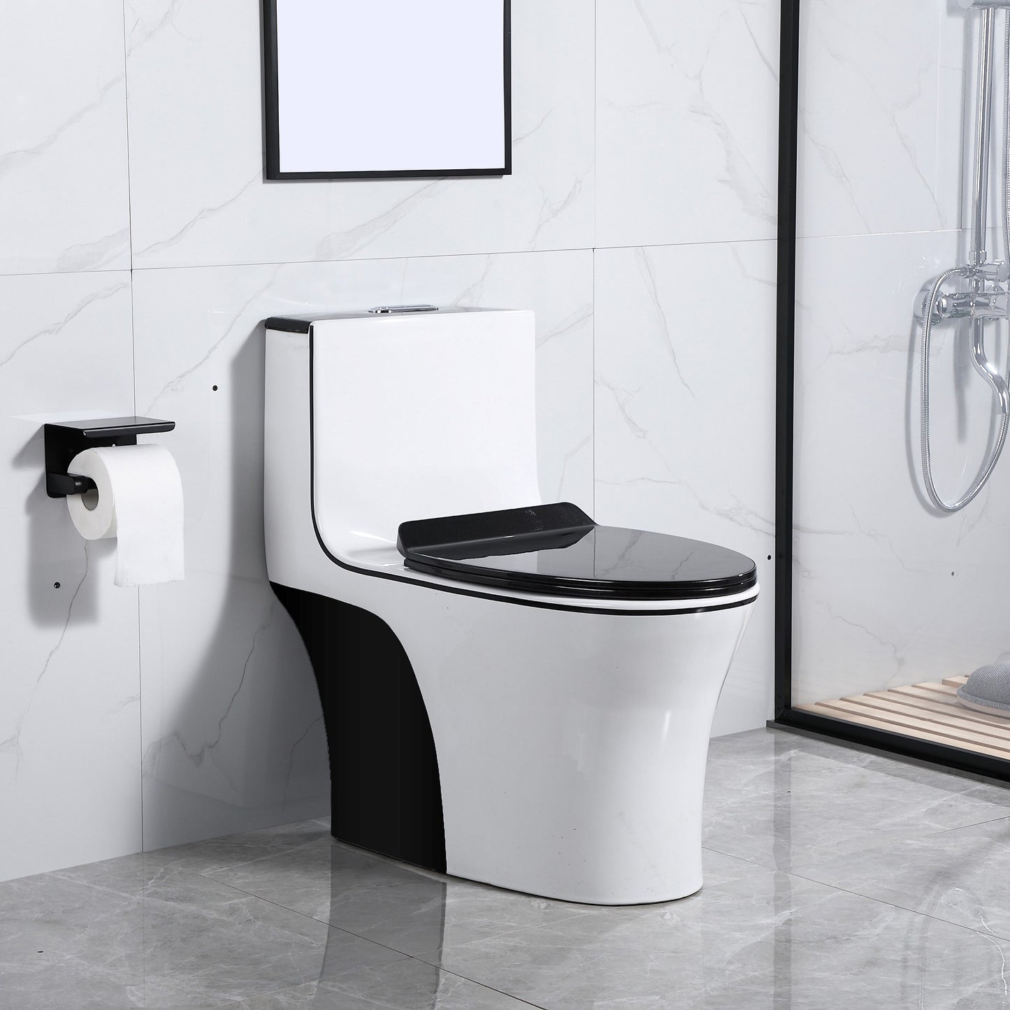 Modern Floor Mounted Toilet Bowl One-Piece Toilet for Washroom 15"L x 28"W x 28"H Black White Clearhalo 'Bathroom Remodel & Bathroom Fixtures' 'Home Improvement' 'home_improvement' 'home_improvement_toilets' 'Toilets & Bidets' 'Toilets' 6191189