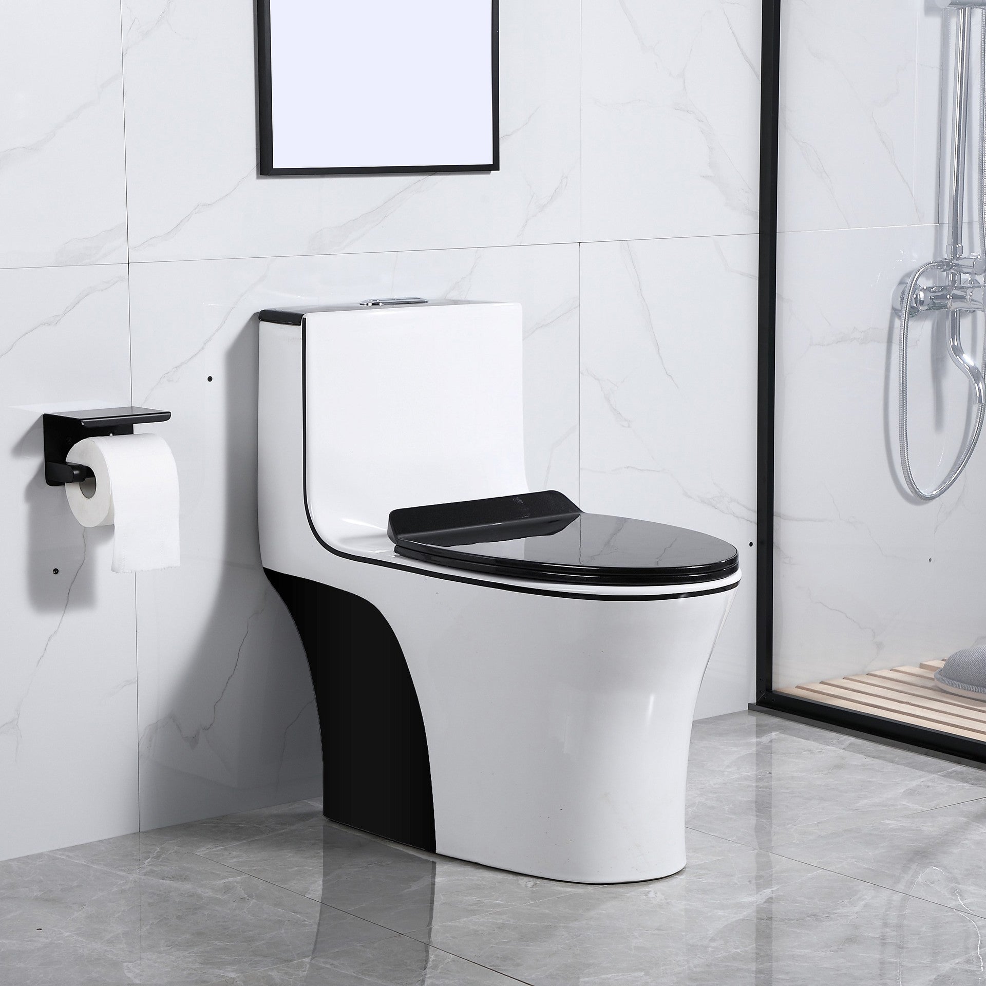 Modern Floor Mounted Toilet Bowl One-Piece Toilet for Washroom 15"L x 28"W x 28"H Black White Clearhalo 'Bathroom Remodel & Bathroom Fixtures' 'Home Improvement' 'home_improvement' 'home_improvement_toilets' 'Toilets & Bidets' 'Toilets' 6191189