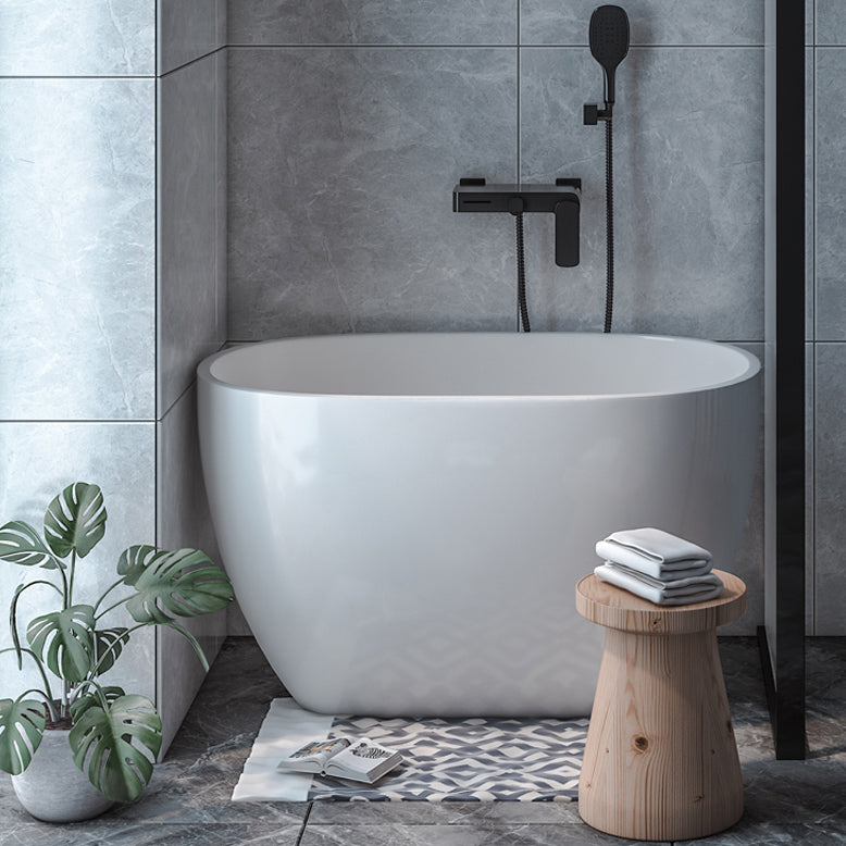 Modern Oval Soaking Bath Tub Freestanding Acrylic-Fiberglass Bath Tub 35"L x 27"W x 26"H Tub with Wall Mounted Faucets Clearhalo 'Bathroom Remodel & Bathroom Fixtures' 'Bathtubs' 'Home Improvement' 'home_improvement' 'home_improvement_bathtubs' 'Showers & Bathtubs' 6193953