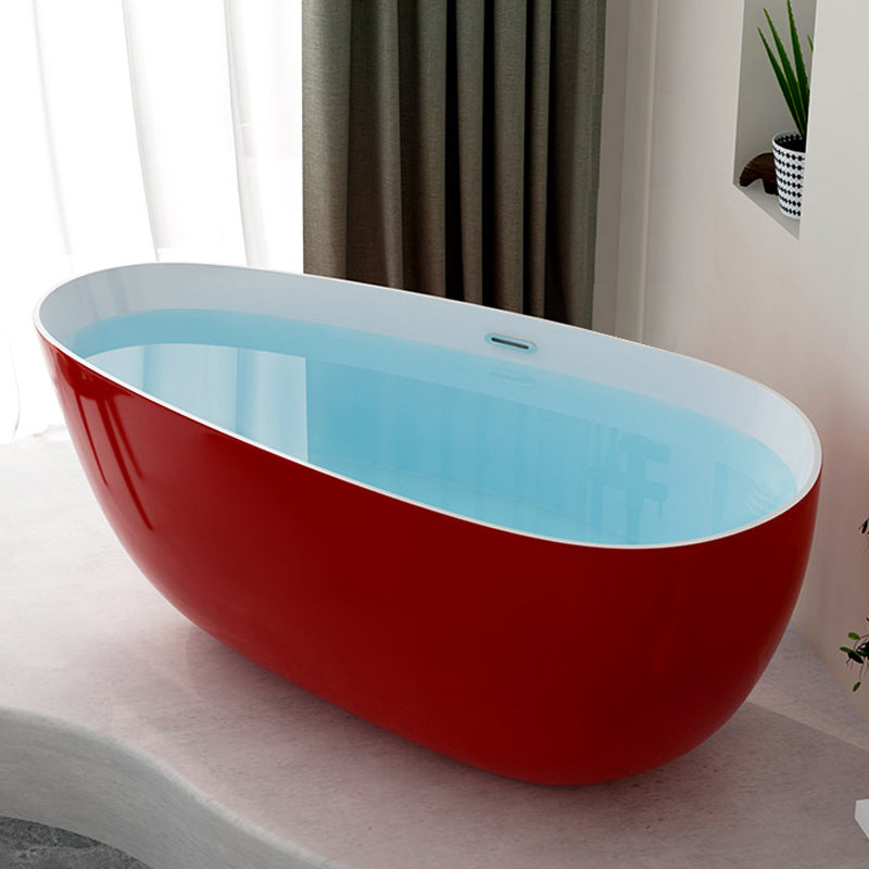Contemporary Soaking Freestanding Bathtub Acrylic-Fiberglass Oval Bathtub Red Tub Clearhalo 'Bathroom Remodel & Bathroom Fixtures' 'Bathtubs' 'Home Improvement' 'home_improvement' 'home_improvement_bathtubs' 'Showers & Bathtubs' 6194053