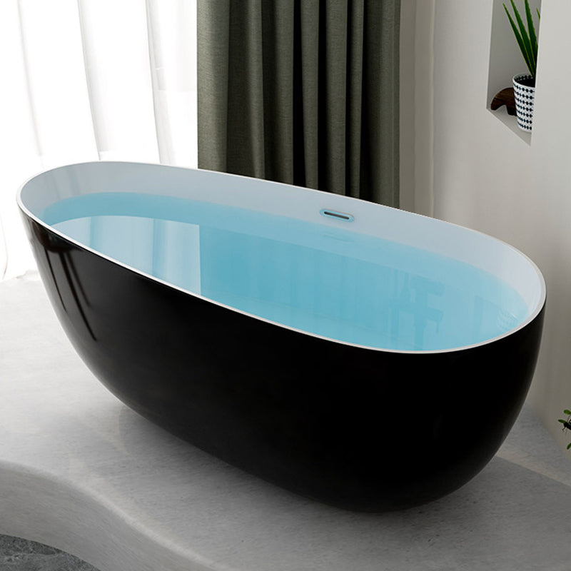 Contemporary Soaking Freestanding Bathtub Acrylic-Fiberglass Oval Bathtub Black Tub Clearhalo 'Bathroom Remodel & Bathroom Fixtures' 'Bathtubs' 'Home Improvement' 'home_improvement' 'home_improvement_bathtubs' 'Showers & Bathtubs' 6194055