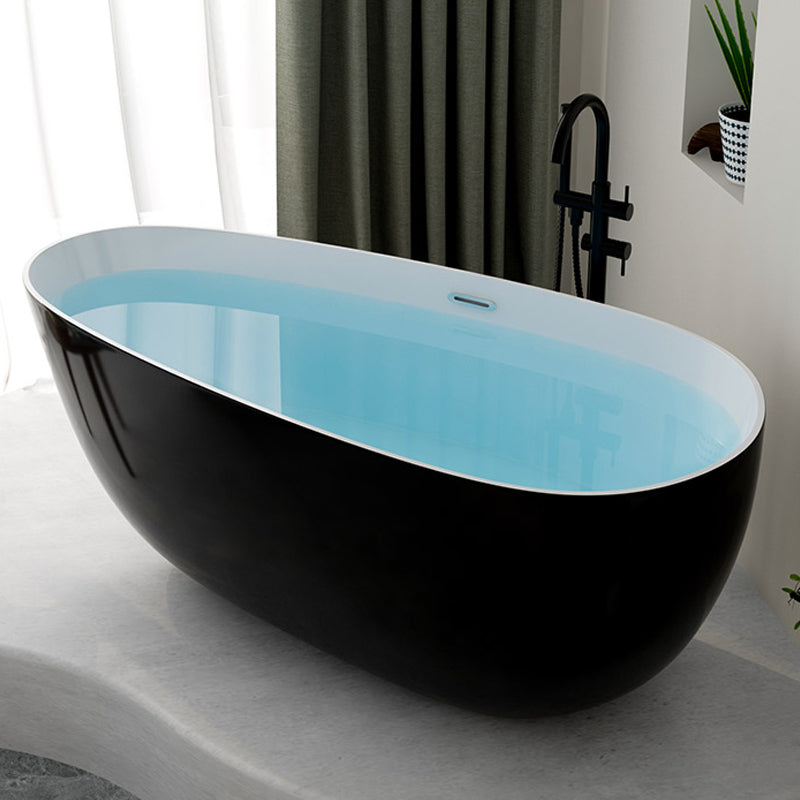Contemporary Soaking Freestanding Bathtub Acrylic-Fiberglass Oval Bathtub Black 63"L x 31"W x 24"H Tub with Freestanding Tub Fillers Clearhalo 'Bathroom Remodel & Bathroom Fixtures' 'Bathtubs' 'Home Improvement' 'home_improvement' 'home_improvement_bathtubs' 'Showers & Bathtubs' 6194057