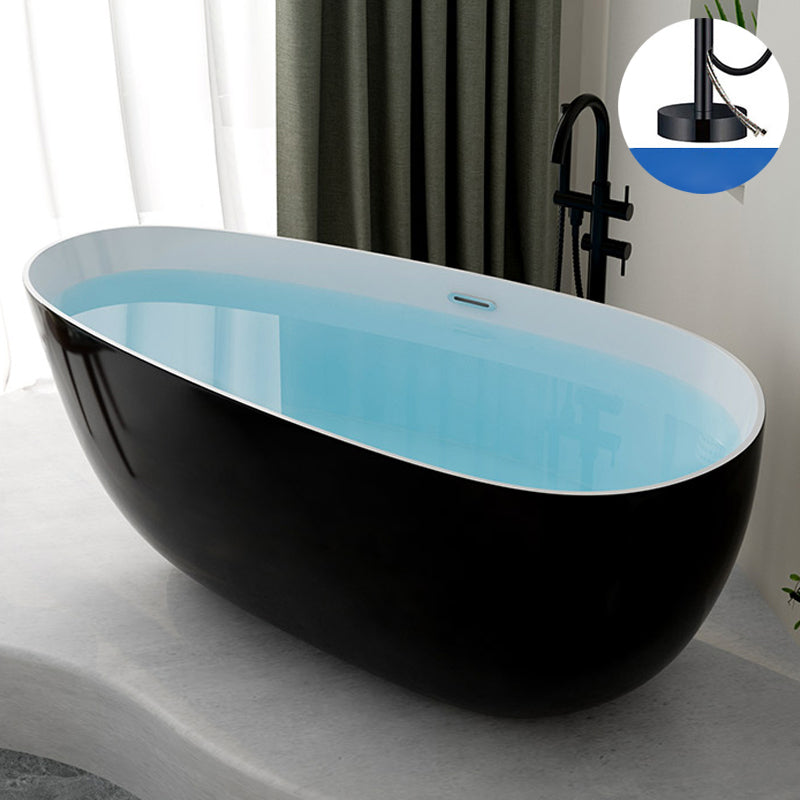 Contemporary Soaking Freestanding Bathtub Acrylic-Fiberglass Oval Bathtub Black Tub with Freestanding Tub Fillers Clearhalo 'Bathroom Remodel & Bathroom Fixtures' 'Bathtubs' 'Home Improvement' 'home_improvement' 'home_improvement_bathtubs' 'Showers & Bathtubs' 6194058