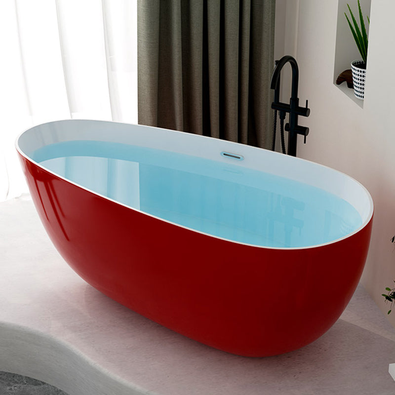 Contemporary Soaking Freestanding Bathtub Acrylic-Fiberglass Oval Bathtub Red 59"L x 31"W x 24"H Tub with Freestanding Tub Fillers Clearhalo 'Bathroom Remodel & Bathroom Fixtures' 'Bathtubs' 'Home Improvement' 'home_improvement' 'home_improvement_bathtubs' 'Showers & Bathtubs' 6194059