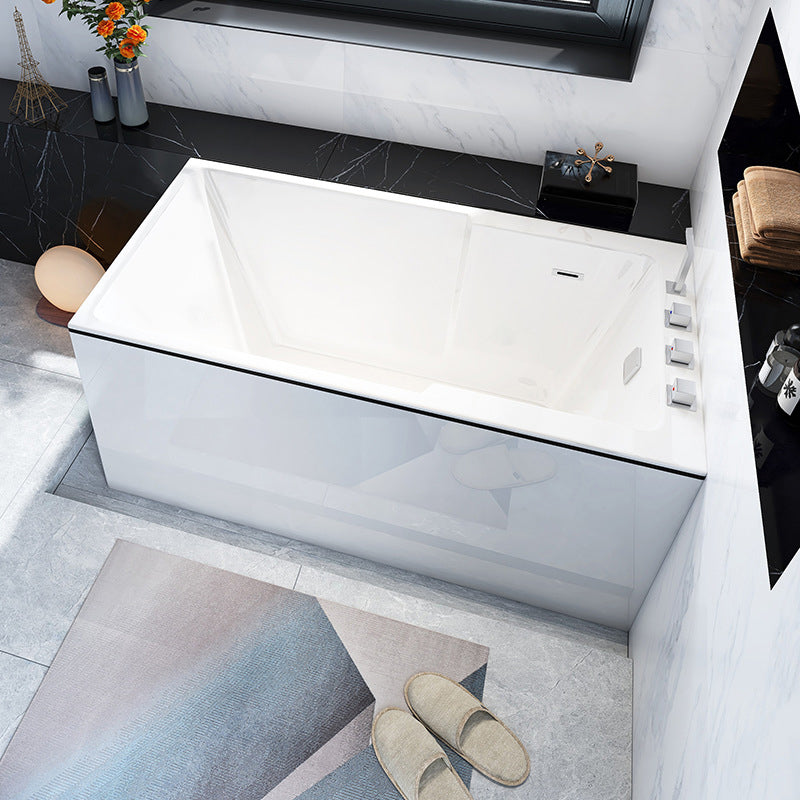 Freestanding Acrylic Bathtub Modern Stand Alone Soaking Tub with Slotted Overflow Drain Right Tub with Silver 5-Piece Set Clearhalo 'Bathroom Remodel & Bathroom Fixtures' 'Bathtubs' 'Home Improvement' 'home_improvement' 'home_improvement_bathtubs' 'Showers & Bathtubs' 6194239