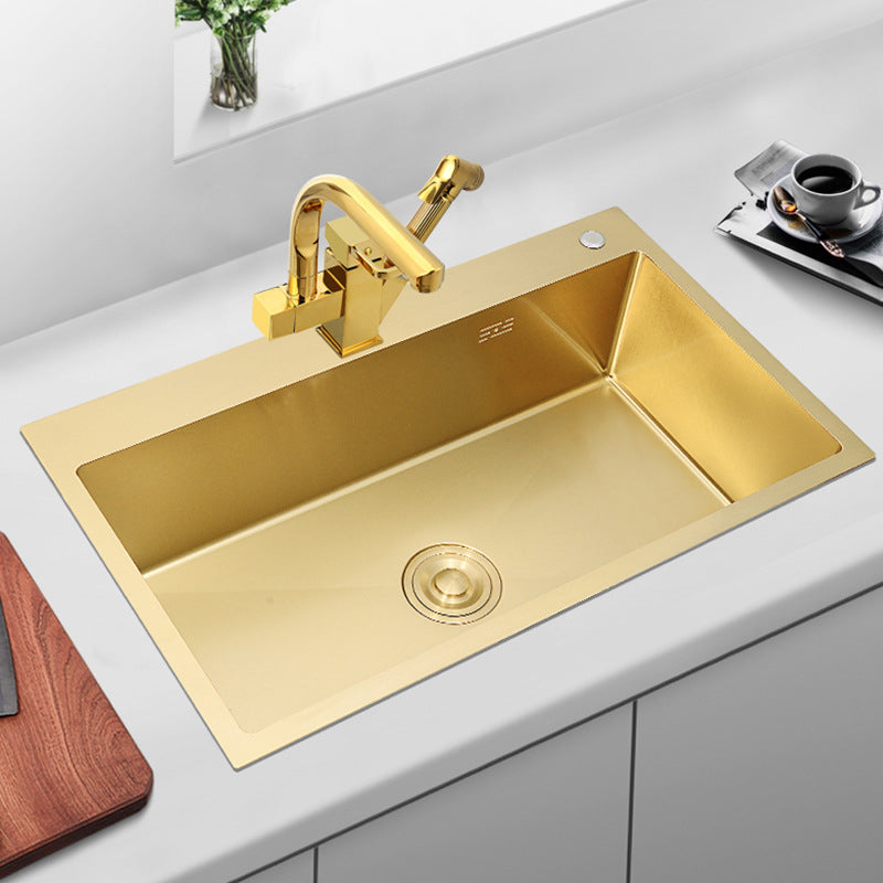 Retangle Drop-in Sink Stainless Steel Single Bowl Golden Kitchen Sink with Strainer Clearhalo 'Home Improvement' 'home_improvement' 'home_improvement_kitchen_sinks' 'Kitchen Remodel & Kitchen Fixtures' 'Kitchen Sinks & Faucet Components' 'Kitchen Sinks' 'kitchen_sinks' 6196147