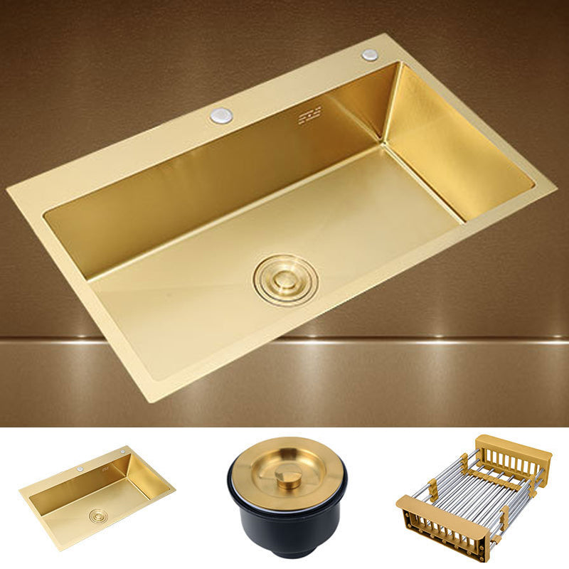 Retangle Drop-in Sink Stainless Steel Single Bowl Golden Kitchen Sink with Strainer Sink Only None Clearhalo 'Home Improvement' 'home_improvement' 'home_improvement_kitchen_sinks' 'Kitchen Remodel & Kitchen Fixtures' 'Kitchen Sinks & Faucet Components' 'Kitchen Sinks' 'kitchen_sinks' 6196148