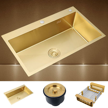 Retangle Drop-in Sink Stainless Steel Single Bowl Golden Kitchen Sink with Strainer Sink Only None Clearhalo 'Home Improvement' 'home_improvement' 'home_improvement_kitchen_sinks' 'Kitchen Remodel & Kitchen Fixtures' 'Kitchen Sinks & Faucet Components' 'Kitchen Sinks' 'kitchen_sinks' 6196148