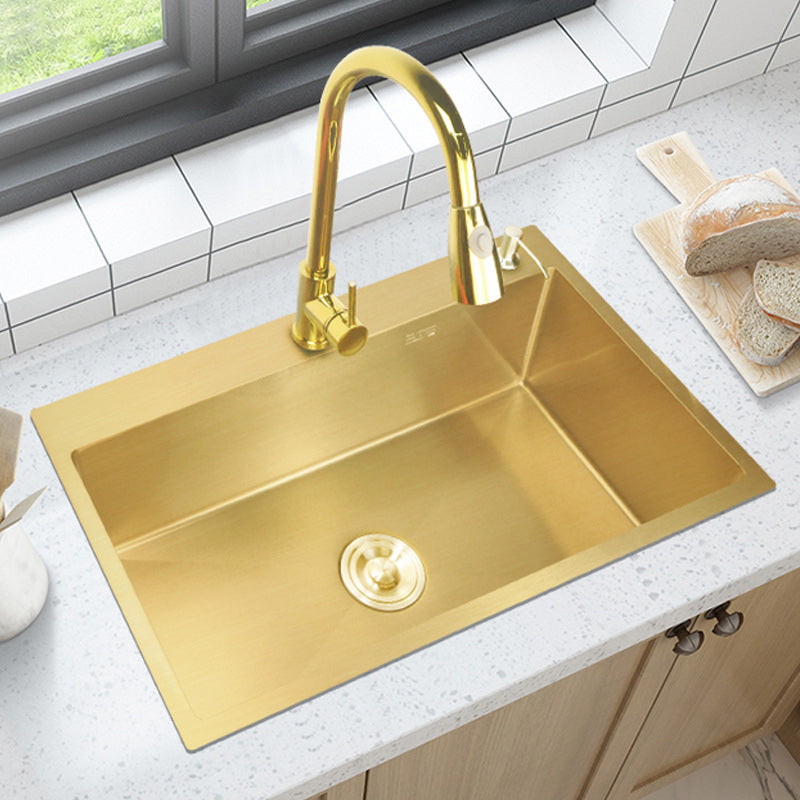 Retangle Drop-in Sink Stainless Steel Single Bowl Golden Kitchen Sink with Strainer Clearhalo 'Home Improvement' 'home_improvement' 'home_improvement_kitchen_sinks' 'Kitchen Remodel & Kitchen Fixtures' 'Kitchen Sinks & Faucet Components' 'Kitchen Sinks' 'kitchen_sinks' 6196152