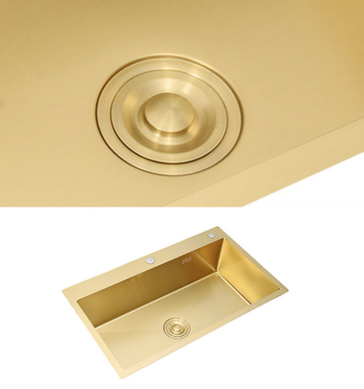 Retangle Drop-in Sink Stainless Steel Single Bowl Golden Kitchen Sink with Strainer Clearhalo 'Home Improvement' 'home_improvement' 'home_improvement_kitchen_sinks' 'Kitchen Remodel & Kitchen Fixtures' 'Kitchen Sinks & Faucet Components' 'Kitchen Sinks' 'kitchen_sinks' 6196159