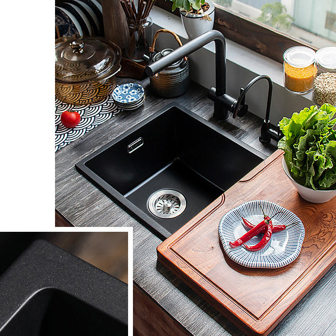 Stone Farmhouse Kitchen Sink Single Bowl Drop-In Sink with Basket Strainer Clearhalo 'Home Improvement' 'home_improvement' 'home_improvement_kitchen_sinks' 'Kitchen Remodel & Kitchen Fixtures' 'Kitchen Sinks & Faucet Components' 'Kitchen Sinks' 'kitchen_sinks' 6196182