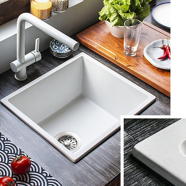 Stone Farmhouse Kitchen Sink Single Bowl Drop-In Sink with Basket Strainer Clearhalo 'Home Improvement' 'home_improvement' 'home_improvement_kitchen_sinks' 'Kitchen Remodel & Kitchen Fixtures' 'Kitchen Sinks & Faucet Components' 'Kitchen Sinks' 'kitchen_sinks' 6196184