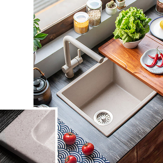 Stone Farmhouse Kitchen Sink Single Bowl Drop-In Sink with Basket Strainer Clearhalo 'Home Improvement' 'home_improvement' 'home_improvement_kitchen_sinks' 'Kitchen Remodel & Kitchen Fixtures' 'Kitchen Sinks & Faucet Components' 'Kitchen Sinks' 'kitchen_sinks' 6196186