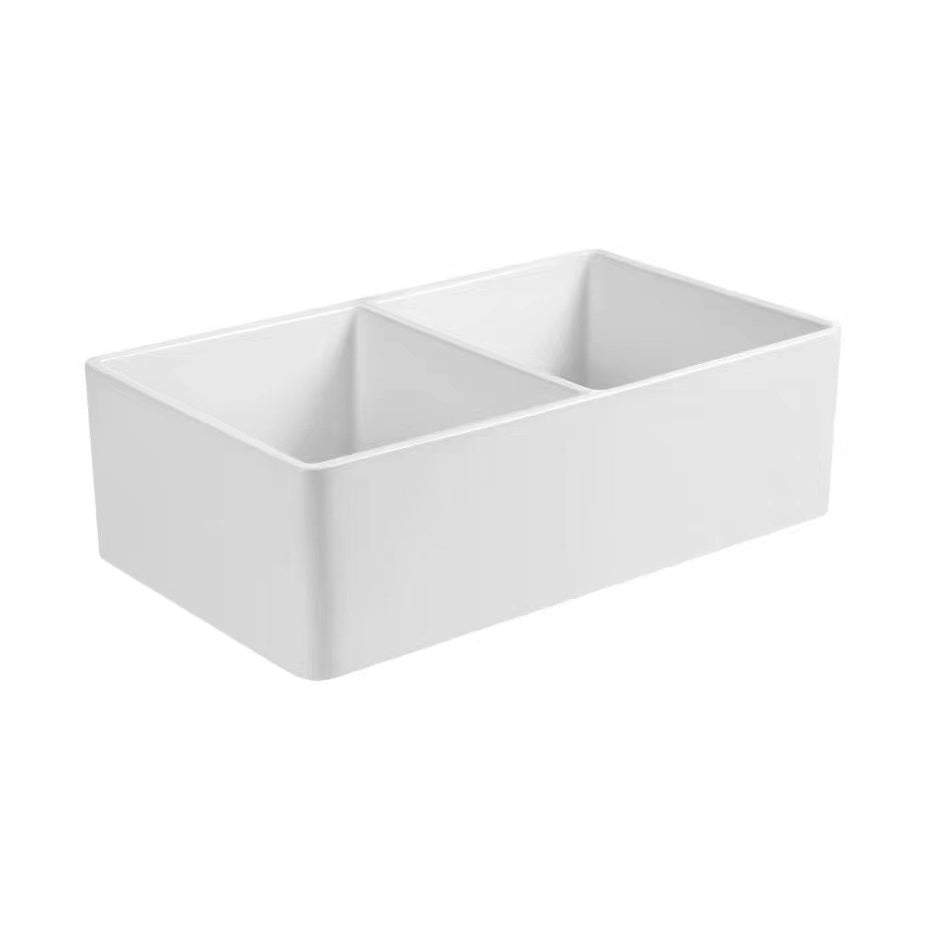 Classic Quartz Kitchen Sink White Apron Fluted Farmhouse Sink 33"L x 18"W x 10"H Center Clearhalo 'Home Improvement' 'home_improvement' 'home_improvement_kitchen_sinks' 'Kitchen Remodel & Kitchen Fixtures' 'Kitchen Sinks & Faucet Components' 'Kitchen Sinks' 'kitchen_sinks' 6196197