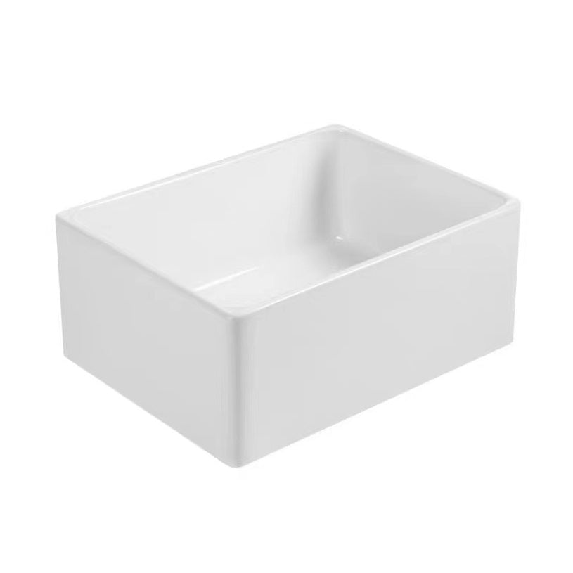 Classic Quartz Kitchen Sink White Apron Fluted Farmhouse Sink 23.6"L x 18.1"W x 9.8"H Center Clearhalo 'Home Improvement' 'home_improvement' 'home_improvement_kitchen_sinks' 'Kitchen Remodel & Kitchen Fixtures' 'Kitchen Sinks & Faucet Components' 'Kitchen Sinks' 'kitchen_sinks' 6196203