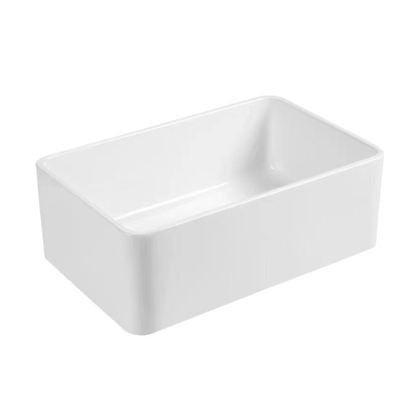 Classic Quartz Kitchen Sink White Apron Fluted Farmhouse Sink 29.9"L x 18.1"W x 9.8"H Center Clearhalo 'Home Improvement' 'home_improvement' 'home_improvement_kitchen_sinks' 'Kitchen Remodel & Kitchen Fixtures' 'Kitchen Sinks & Faucet Components' 'Kitchen Sinks' 'kitchen_sinks' 6196209