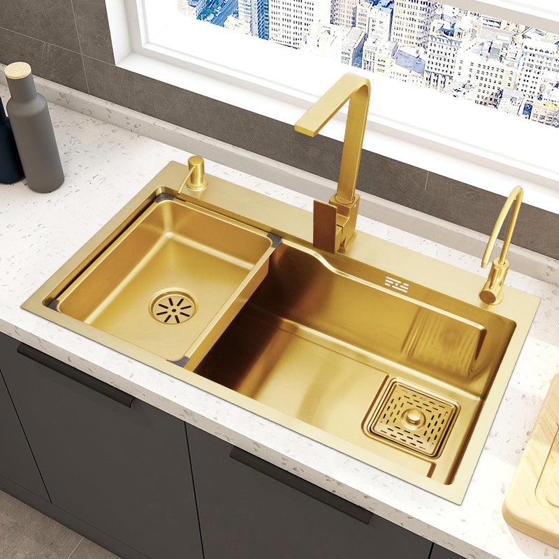 Glam Stainless Kitchen Sink Golden with Faucet Cutting-Board Drain Assembly Sink Clearhalo 'Home Improvement' 'home_improvement' 'home_improvement_kitchen_sinks' 'Kitchen Remodel & Kitchen Fixtures' 'Kitchen Sinks & Faucet Components' 'Kitchen Sinks' 'kitchen_sinks' 6196221