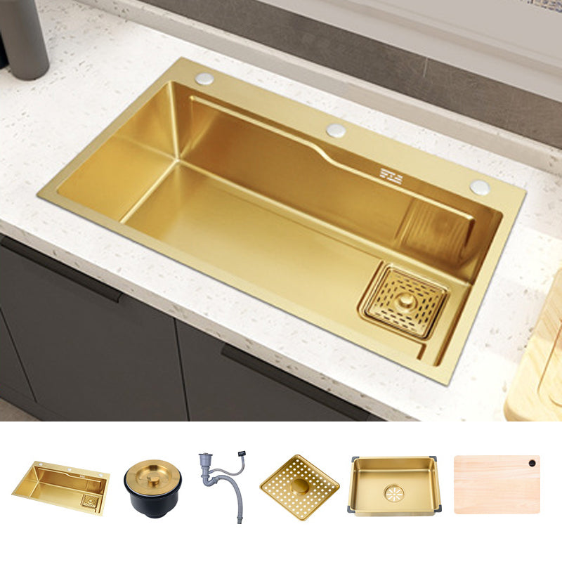 Glam Stainless Kitchen Sink Golden with Faucet Cutting-Board Drain Assembly Sink Sink Only None Clearhalo 'Home Improvement' 'home_improvement' 'home_improvement_kitchen_sinks' 'Kitchen Remodel & Kitchen Fixtures' 'Kitchen Sinks & Faucet Components' 'Kitchen Sinks' 'kitchen_sinks' 6196227