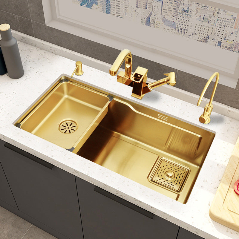 Glam Stainless Kitchen Sink Golden with Faucet Cutting-Board Drain Assembly Sink Clearhalo 'Home Improvement' 'home_improvement' 'home_improvement_kitchen_sinks' 'Kitchen Remodel & Kitchen Fixtures' 'Kitchen Sinks & Faucet Components' 'Kitchen Sinks' 'kitchen_sinks' 6196228