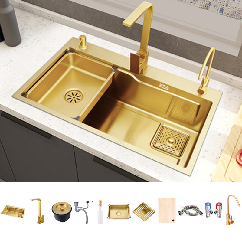 Glam Stainless Kitchen Sink Golden with Faucet Cutting-Board Drain Assembly Sink Sink with Faucet Straight Faucet Clearhalo 'Home Improvement' 'home_improvement' 'home_improvement_kitchen_sinks' 'Kitchen Remodel & Kitchen Fixtures' 'Kitchen Sinks & Faucet Components' 'Kitchen Sinks' 'kitchen_sinks' 6196229