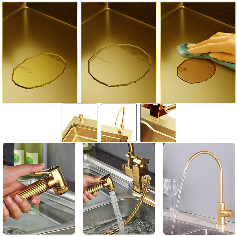 Glam Stainless Kitchen Sink Golden with Faucet Cutting-Board Drain Assembly Sink Clearhalo 'Home Improvement' 'home_improvement' 'home_improvement_kitchen_sinks' 'Kitchen Remodel & Kitchen Fixtures' 'Kitchen Sinks & Faucet Components' 'Kitchen Sinks' 'kitchen_sinks' 6196233