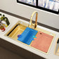 Glam Stainless Kitchen Sink Golden with Faucet Cutting-Board Drain Assembly Sink Clearhalo 'Home Improvement' 'home_improvement' 'home_improvement_kitchen_sinks' 'Kitchen Remodel & Kitchen Fixtures' 'Kitchen Sinks & Faucet Components' 'Kitchen Sinks' 'kitchen_sinks' 6196234