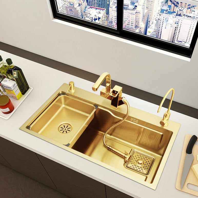 Glam Stainless Kitchen Sink Golden with Faucet Cutting-Board Drain Assembly Sink Clearhalo 'Home Improvement' 'home_improvement' 'home_improvement_kitchen_sinks' 'Kitchen Remodel & Kitchen Fixtures' 'Kitchen Sinks & Faucet Components' 'Kitchen Sinks' 'kitchen_sinks' 6196237